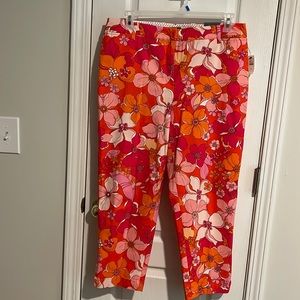 EUC Talbots Floral Ankle Pants - Red, Pink, Orange, Size 14P